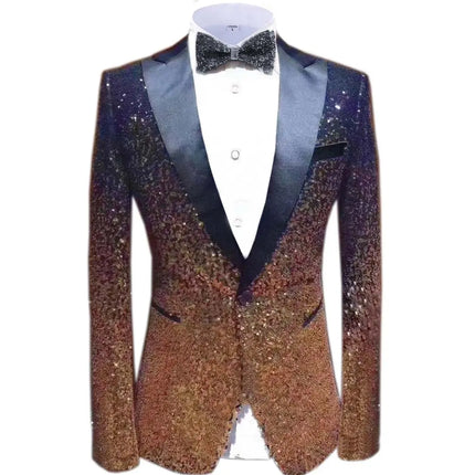 Men Fashion Gradual Change Color Sequins Tuxedos Suit Peak Lapel Blazer blazer sweetearing 3XLNavy-GoldRubber Tuxedos, Formalwear, Wedding suits, Business suits, Slim-fit suits, Classic suits, Black-tie attire, Dinner jackets, Prom suits