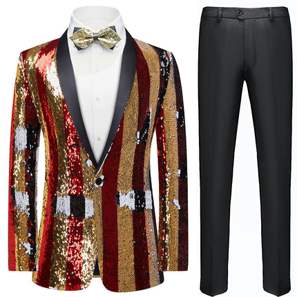 Men's Reversible Slim Fit Tuxedo Jacket Gradient Sequin Tuxedo Tuxedo sweetearing RedXXXL Tuxedos, Formalwear, Wedding suits, Business suits, Slim-fit suits, Classic suits, Black-tie attire, Dinner jackets, Prom suits