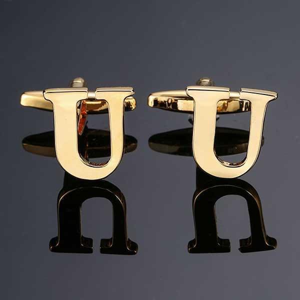 26 Dimensional Letter Style Cufflinks Gold Cufflink sweetearing U Tuxedos, Formalwear, Wedding suits, Business suits, Slim-fit suits, Classic suits, Black-tie attire, Dinner jackets, Prom suits