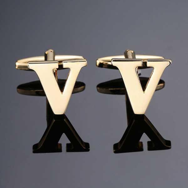 26 Dimensional Letter Style Cufflinks Gold Cufflink sweetearing V Tuxedos, Formalwear, Wedding suits, Business suits, Slim-fit suits, Classic suits, Black-tie attire, Dinner jackets, Prom suits